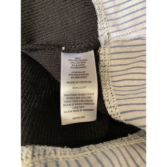 Socialite Cowl Neck Twofer Top Small Black with Blue & White Pinstripe NEW - Picture 3 of 8